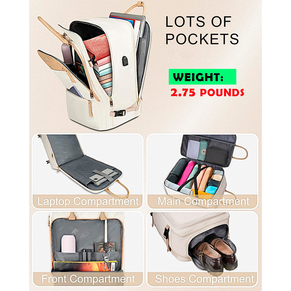 Mochila Viagem Matein Feminina Carry On Laptop 52L Bege