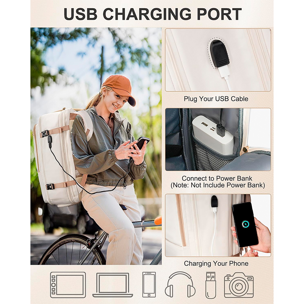 Mochila Viagem Matein Feminina Carry On Laptop 52L Bege