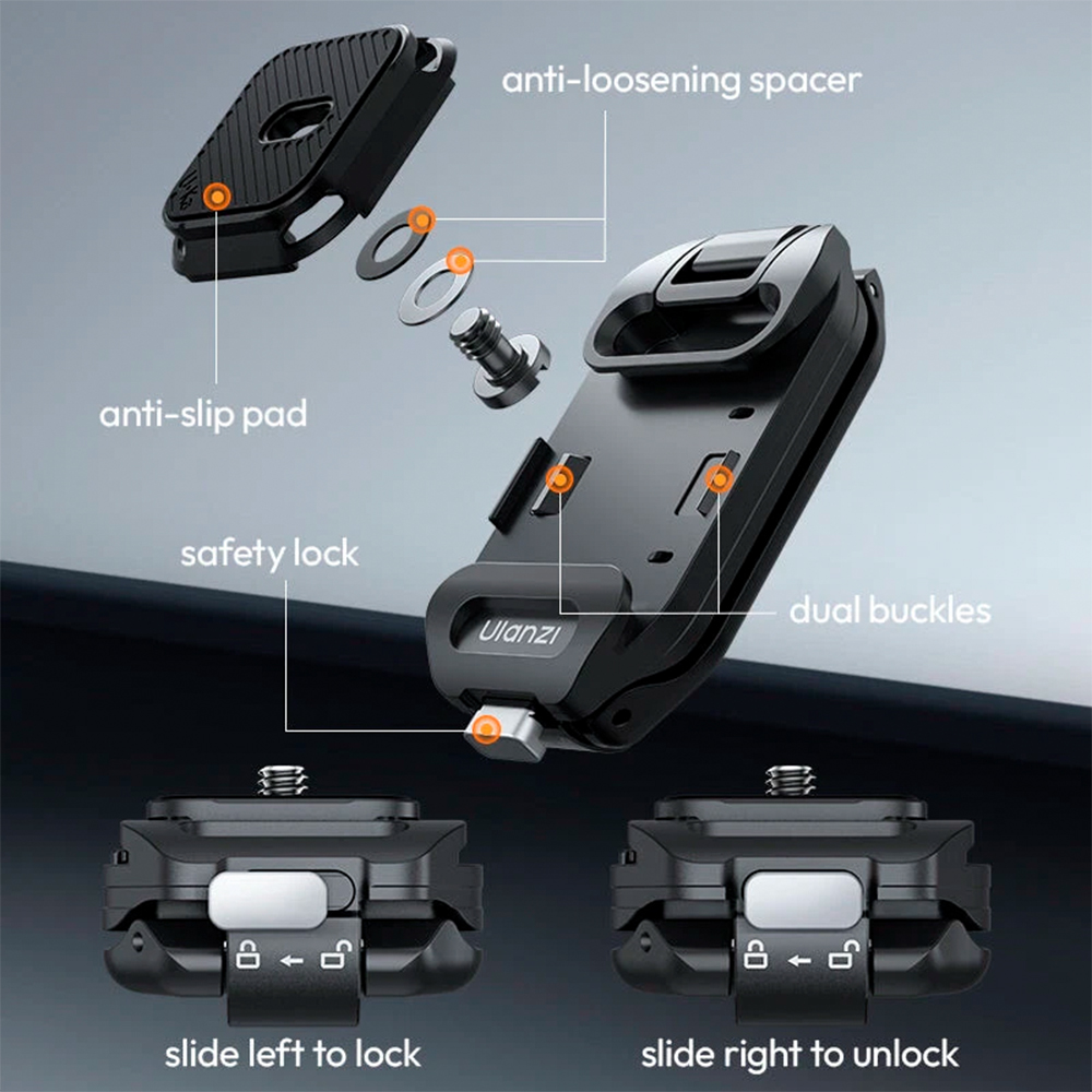 Ulanzi Uka C035 Kit Engate Rápido p/Câmera Alça de Mochila