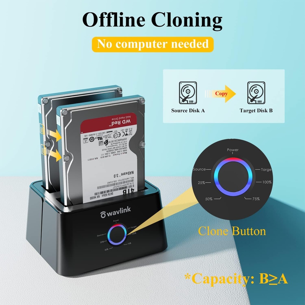 Wavlink Dock Station USB 3.0/C SATA Dual p/ HD SSD Clonagem