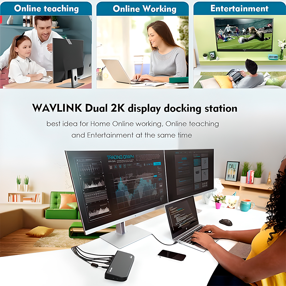 Wavlink Docking Station USB Dual Monitores Mac Windows