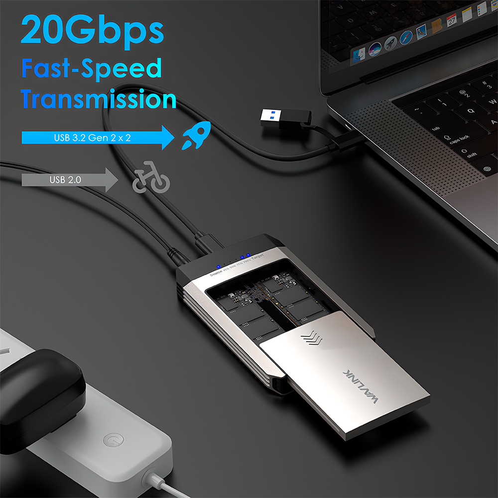 Gabinete Duplo Wavlink para M.2 SSD NVMe Dual-Bay 20Gbps