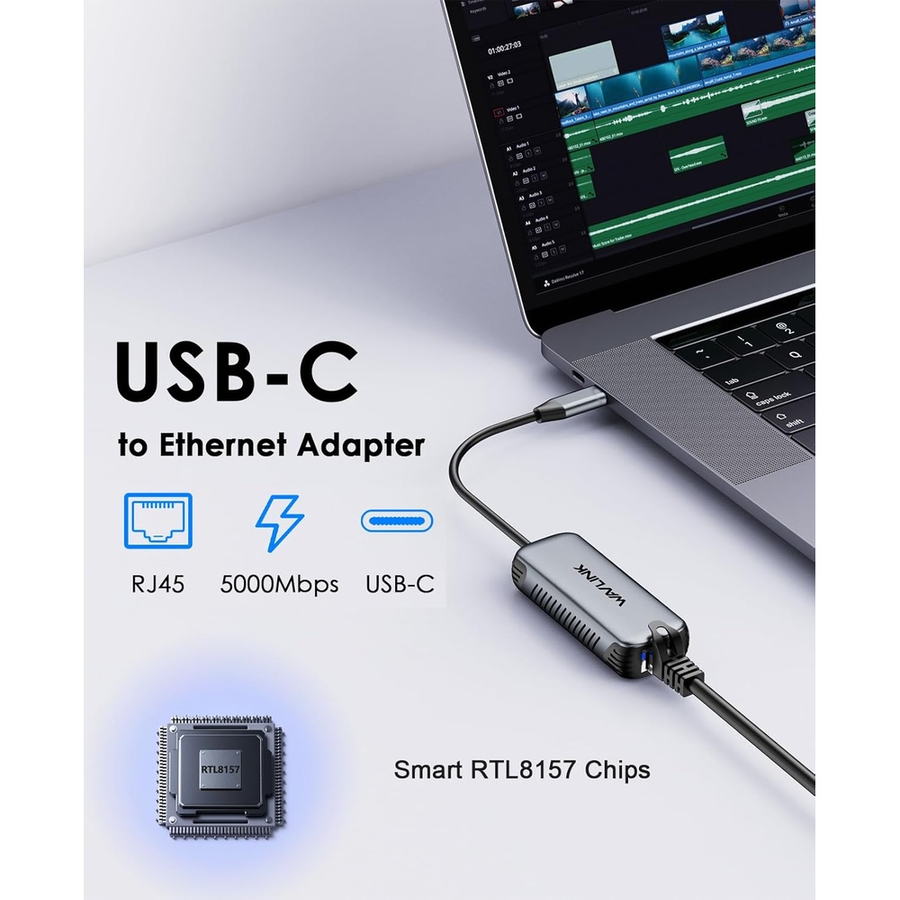 Wavlink Adaptador de Rede USB C para Rj45 Ethernet 5Gbps
