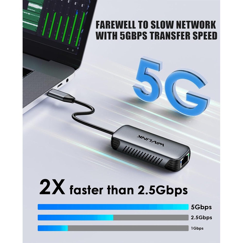 Wavlink Adaptador de Rede USB C para Rj45 Ethernet 5Gbps