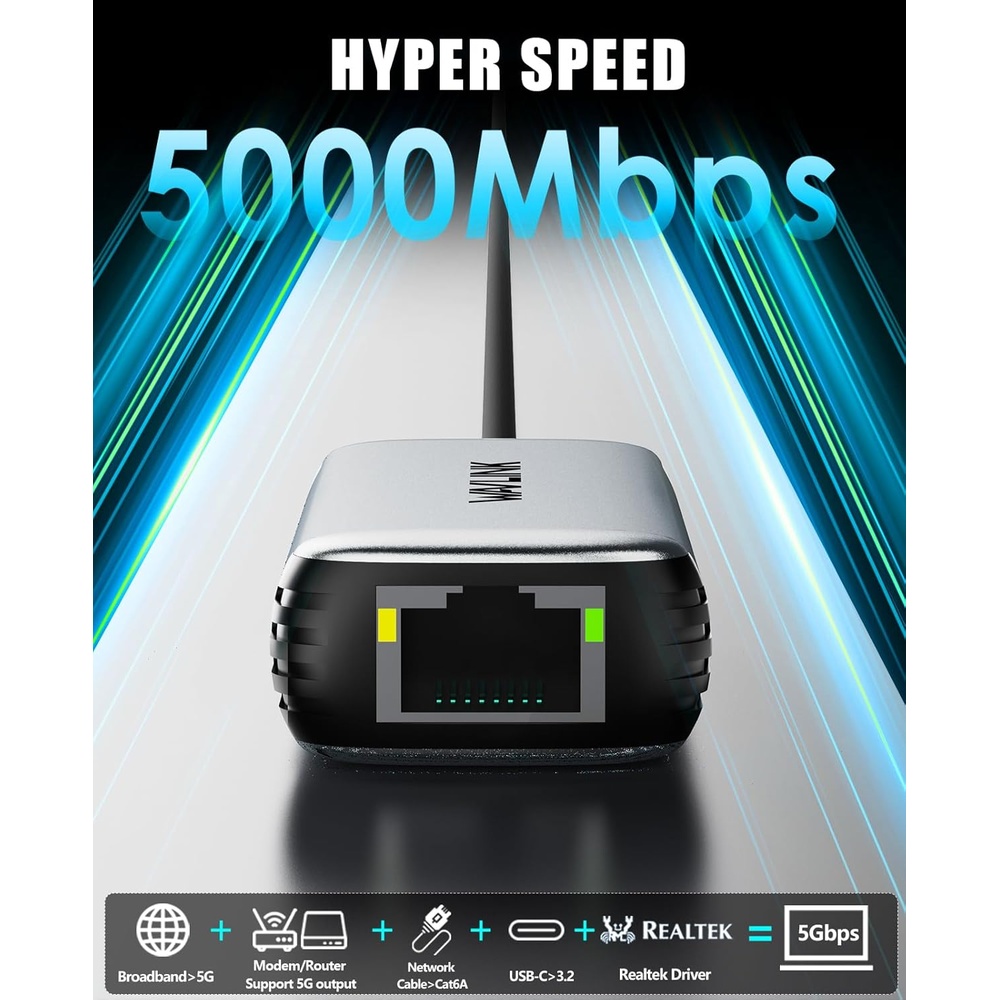 Wavlink Adaptador de Rede USB C para Rj45 Ethernet 5Gbps