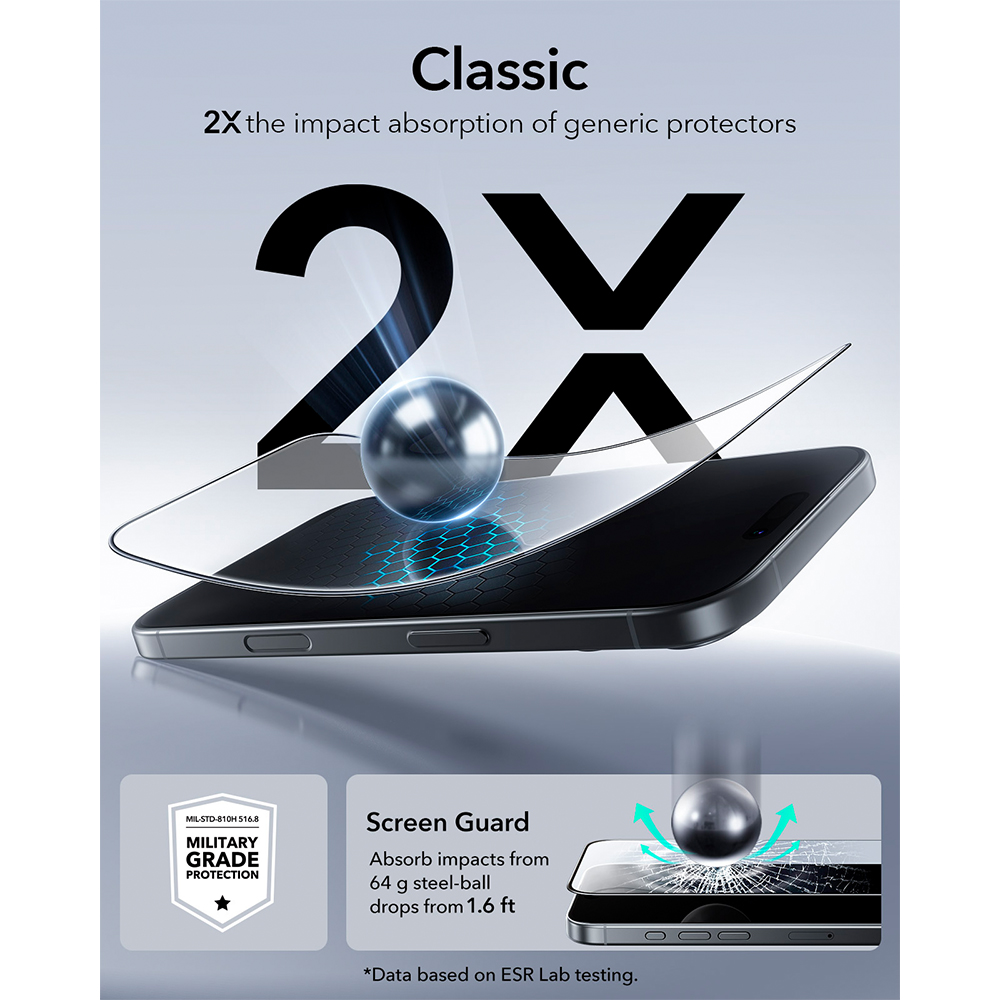 Película ESR Vidro Temperado iPhone 17/16 Pro UltraFit 2Unid