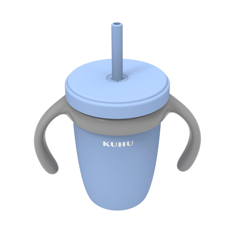 Copo De Treinamento Kuhu 240ml Bico Antivazamento Azul