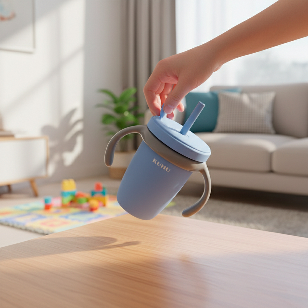 Copo De Treinamento Kuhu 240ml Bico Antivazamento Azul