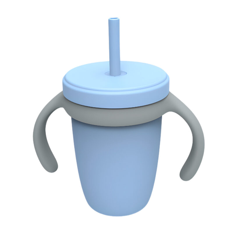 Copo Kuhu 240ml Com Canudo E Tampa Antivazamento Azul