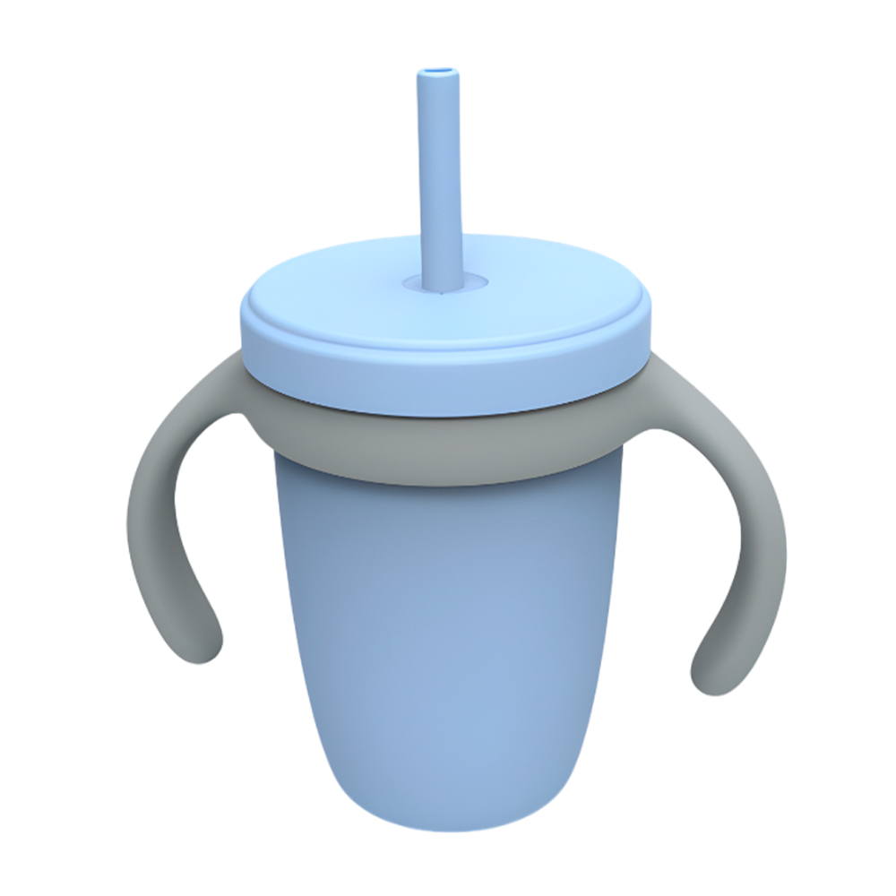 Copo Kuhu 240ml Com Canudo E Tampa Antivazamento Azul