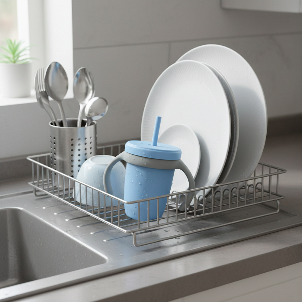 Copo Kuhu 240ml Com Canudo E Tampa Antivazamento Azul