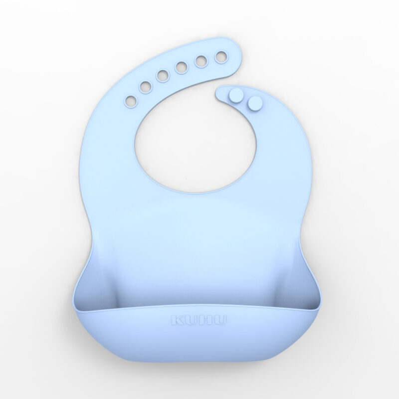 Babador De Silicone Kuhu Azul Pega Migalhas Ajustável