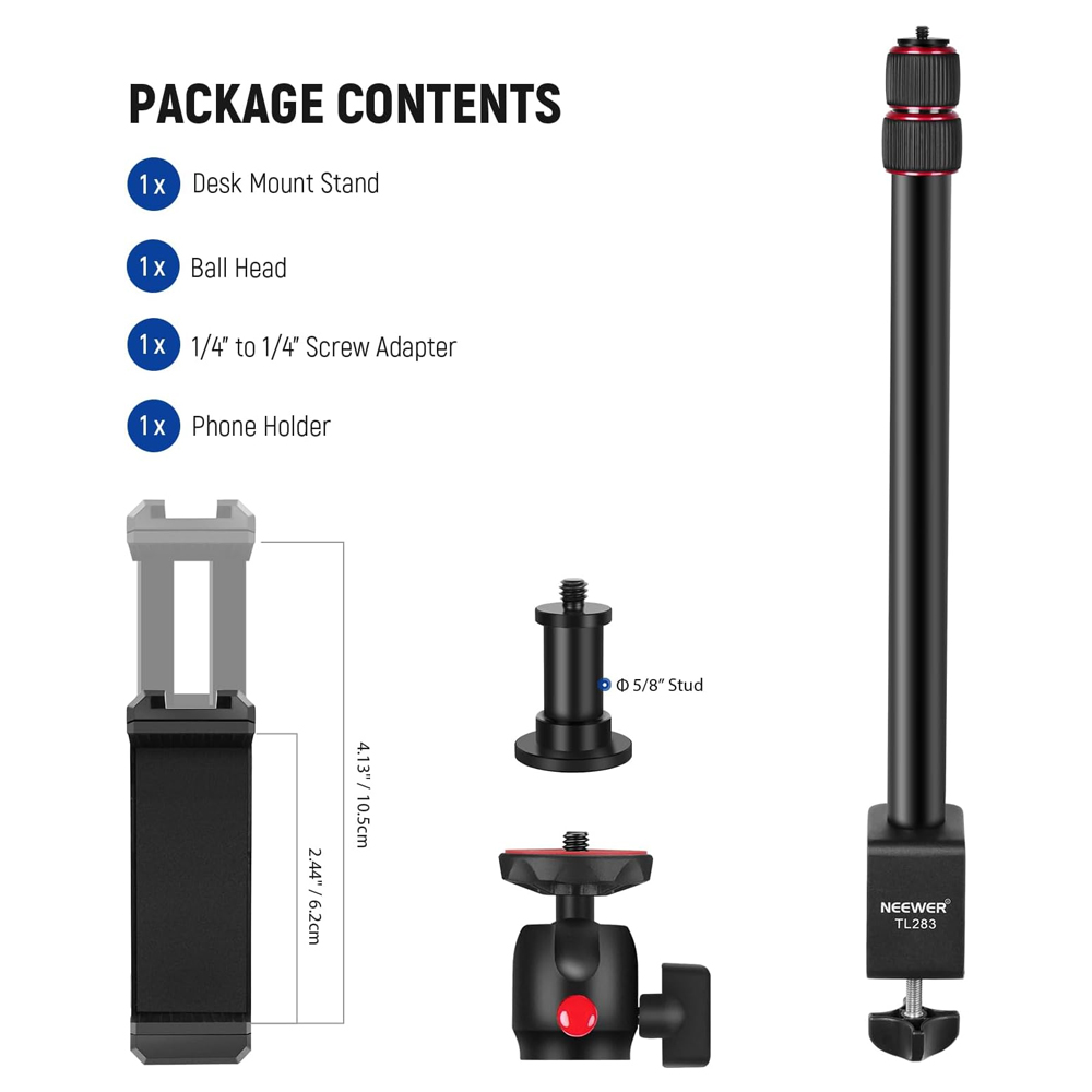 Suporte de Mesa Câmera Neewer 1/4" Cabeça Esférica Preto