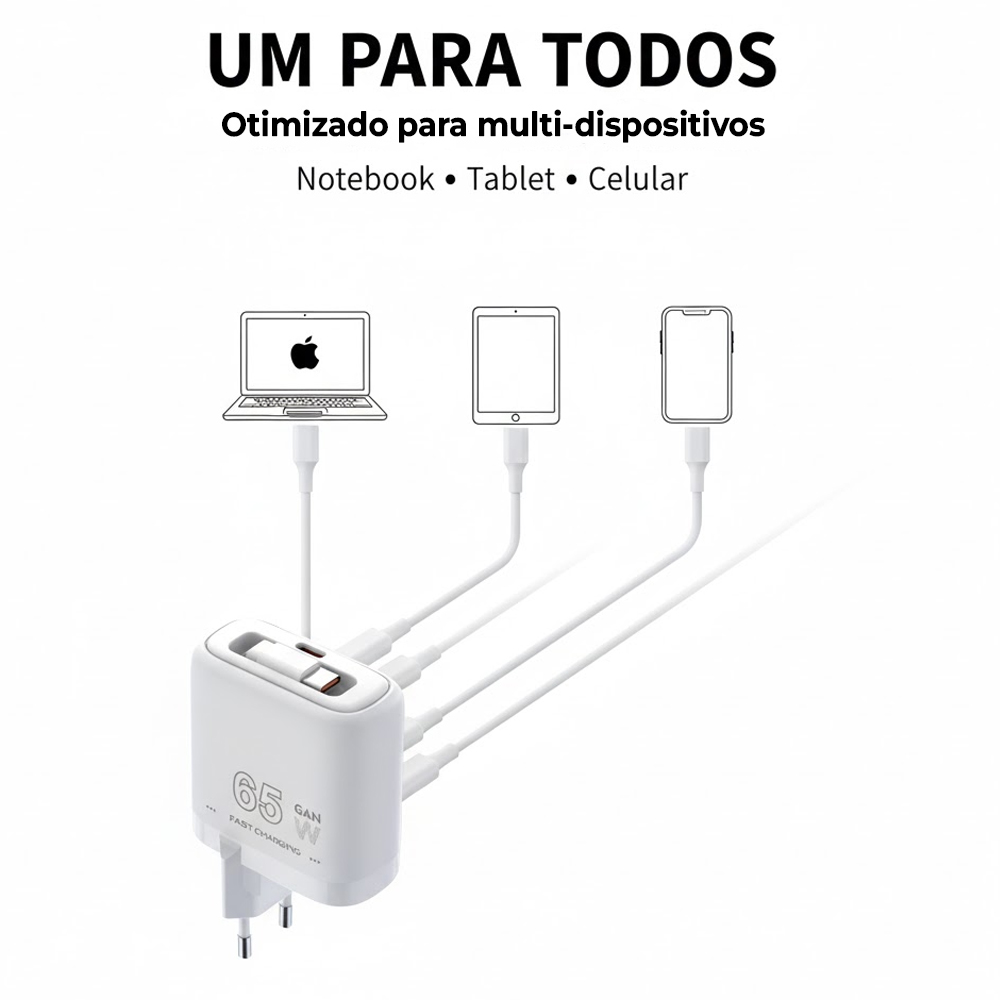 Carregador Rápido Life 65W 2 USB-C PD Celular e Tablet