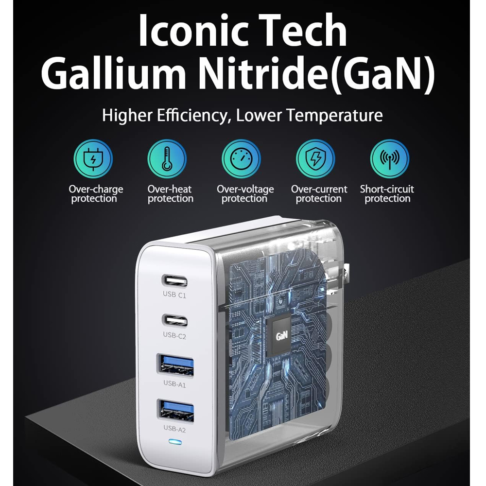 Life Carregador Parede GaN 100W 2 USB-C 2 USB-A Rápido