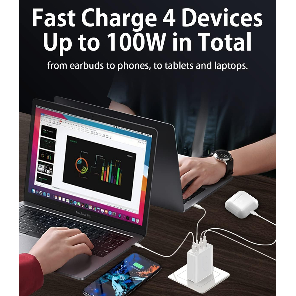 Life Carregador Parede GaN 100W 2 USB-C 2 USB-A Rápido