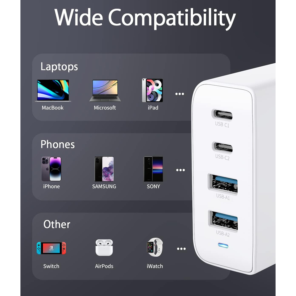 Life Carregador Parede GaN 100W 2 USB-C 2 USB-A Rápido