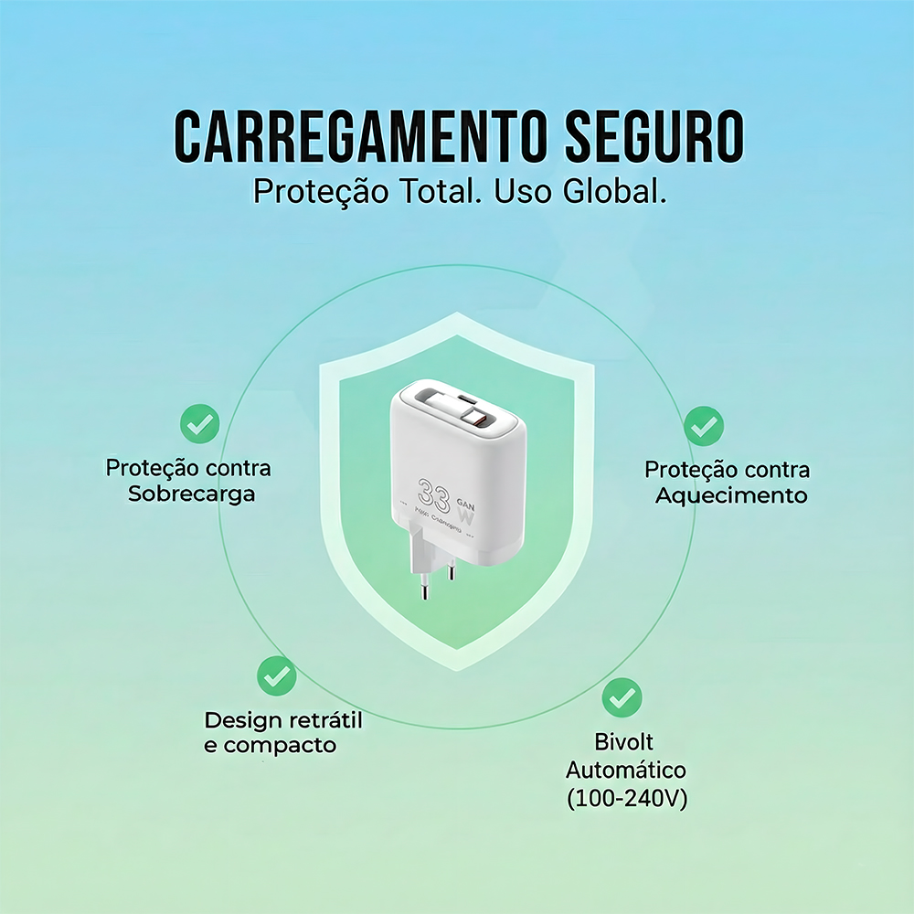 Carregador Life Retrátil 30W USB-C PD Rápido Celular Table