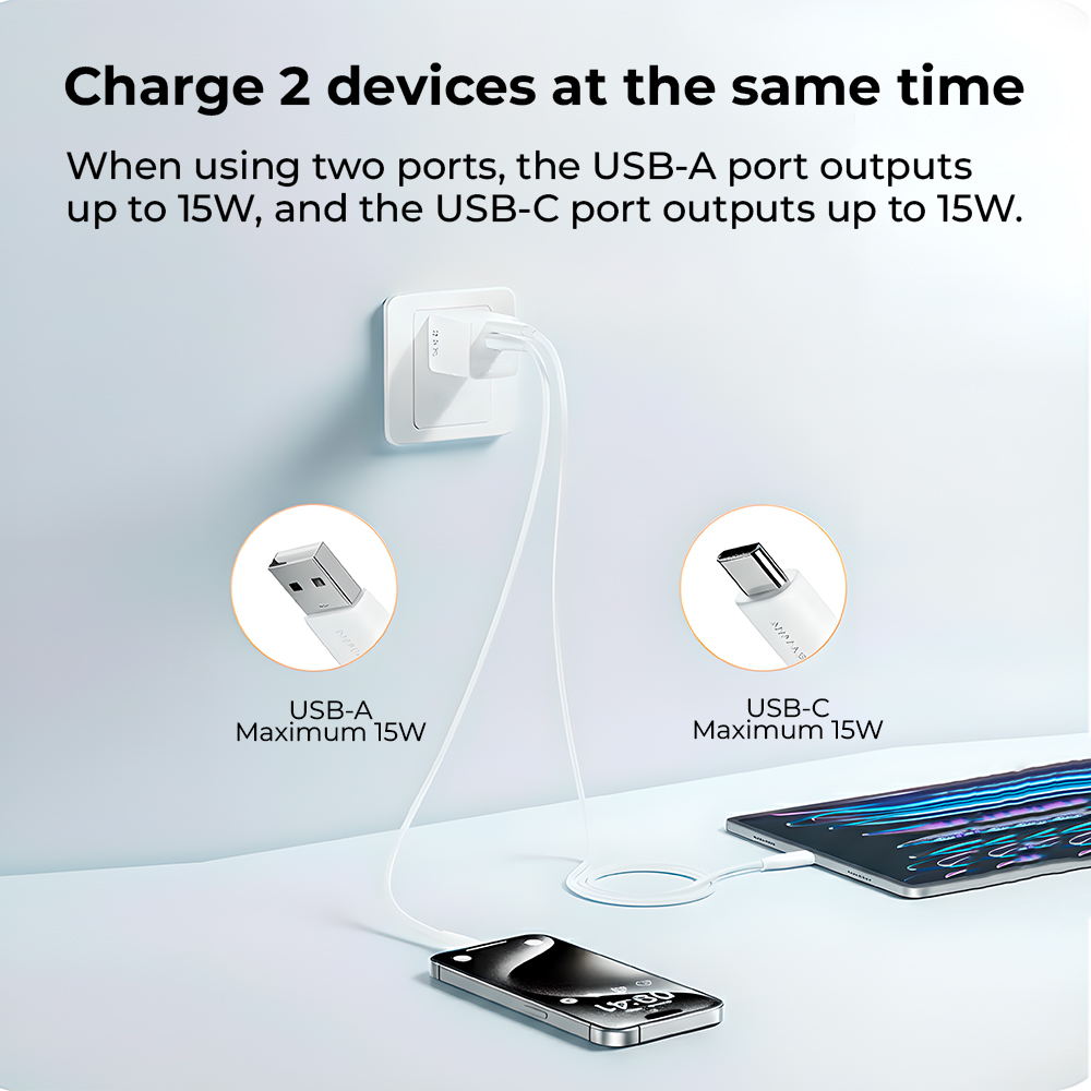 Carregador De Parede Life GaN 33W USB-C e USB-A Rápido