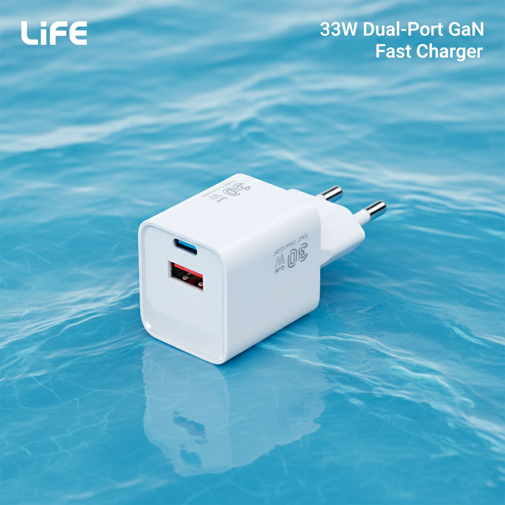 Carregador De Parede Life GaN 33W USB-C e USB-A Rápido
