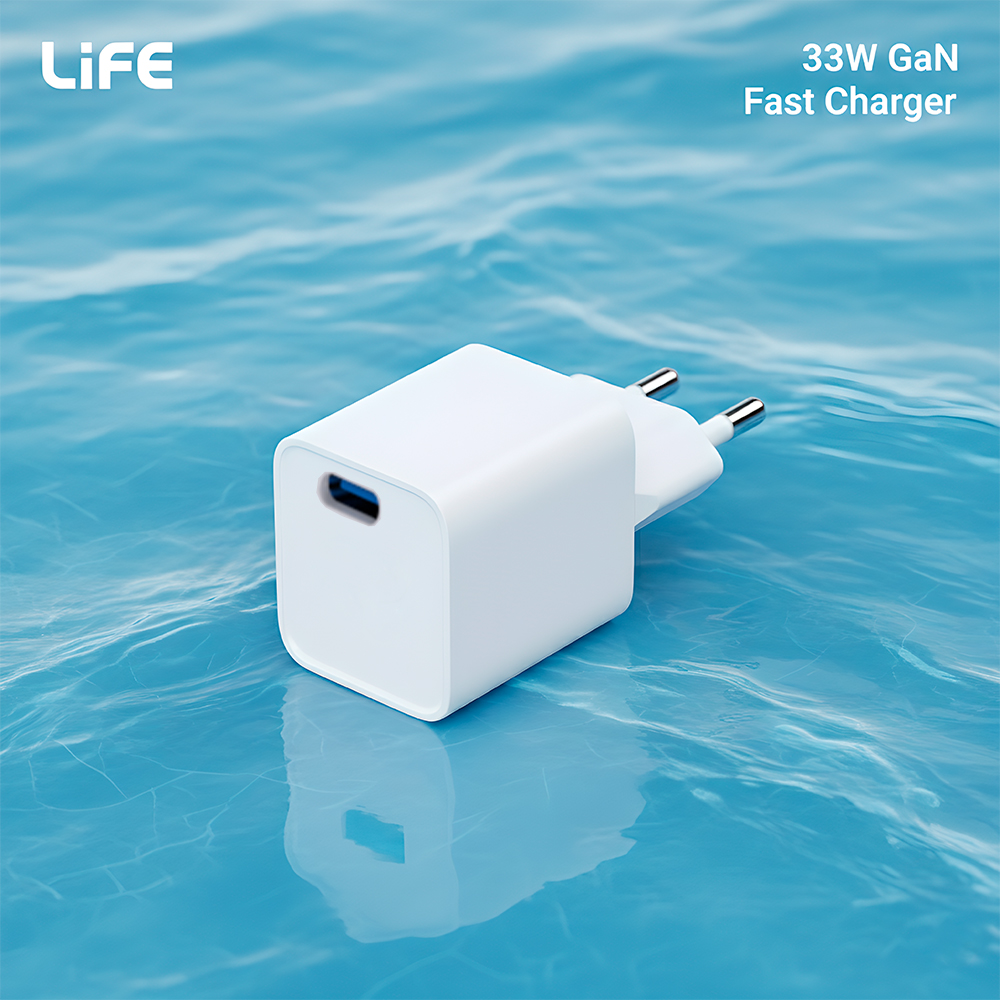 Carregador de Parede Life GaN 33W USB C/A Carga Rápido