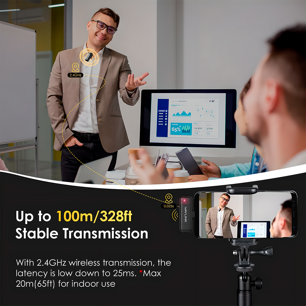 Microfone Sem Fio Wavlink Lapela Celular Vlog iPhone Android