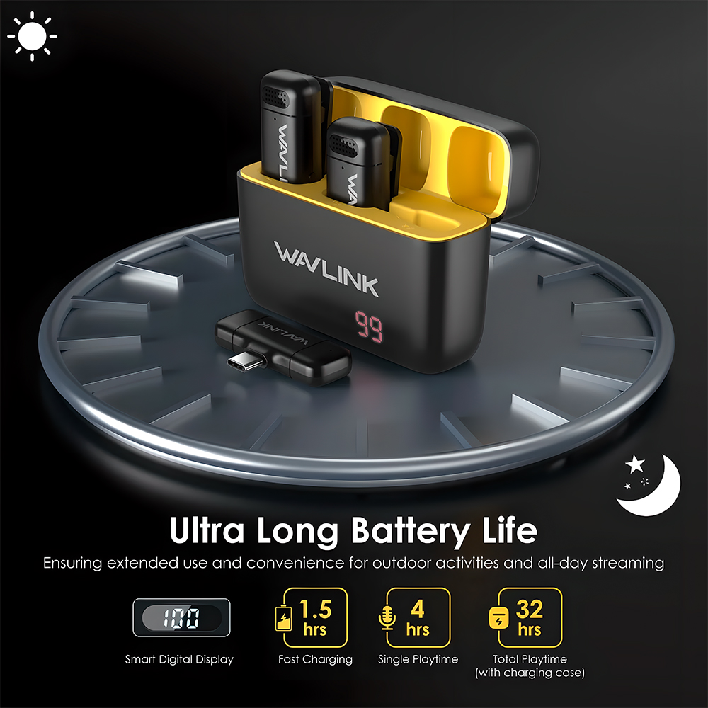 Microfone Sem Fio Wavlink Lapela Celular Vlog iPhone Android