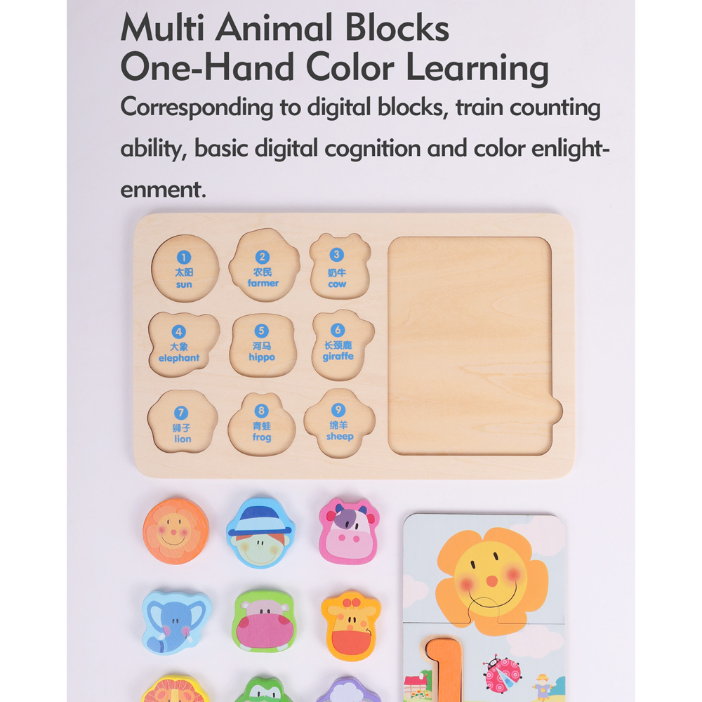 Quebra-cabeça Boby Madeira Encaixe Animais Contagem Números