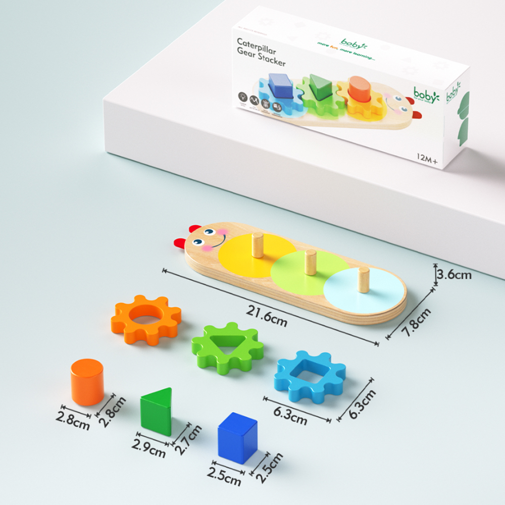 Empilhador Engrenagens Boby Madeira Montessori Lagarta Forma