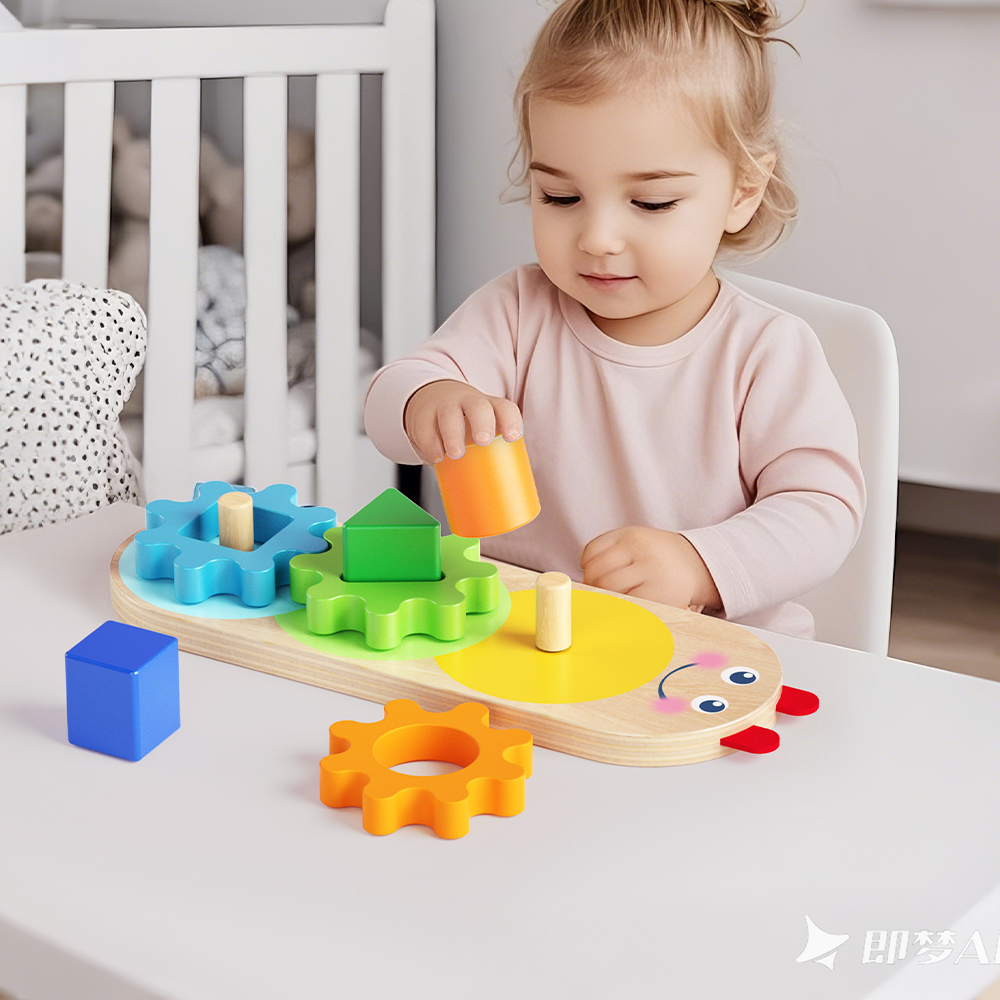 Empilhador Engrenagens Boby Madeira Montessori Lagarta Forma