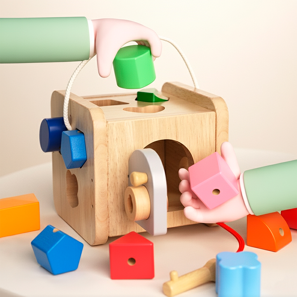 Classificador Formas Boby Caixa Madeira Encaixe Cor Natural