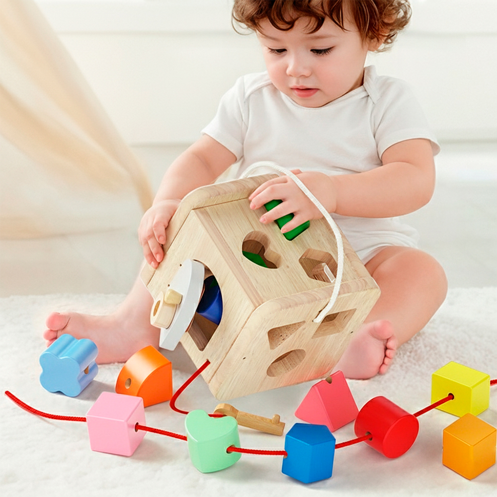 Classificador Formas Boby Caixa Madeira Encaixe Cor Natural