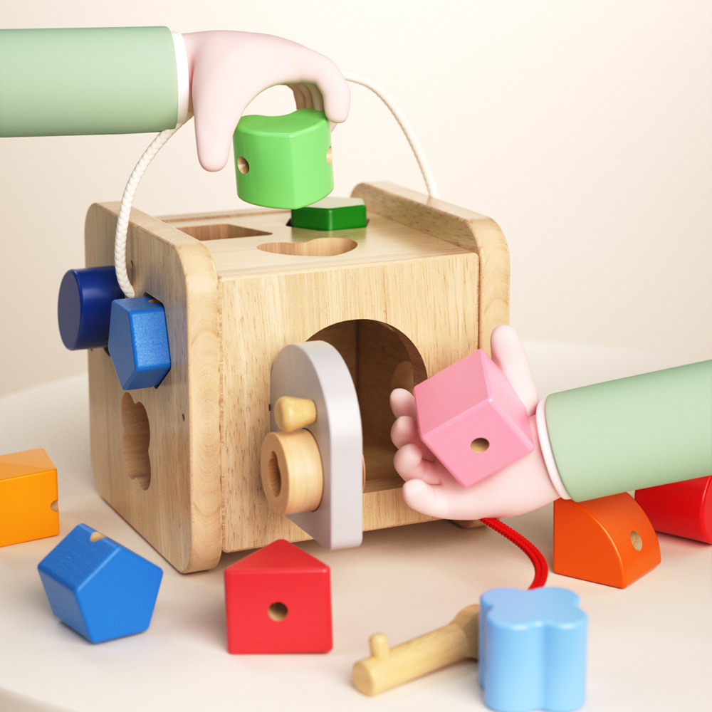 Classificador Formas Boby Caixa Madeira Encaixe Coloridas