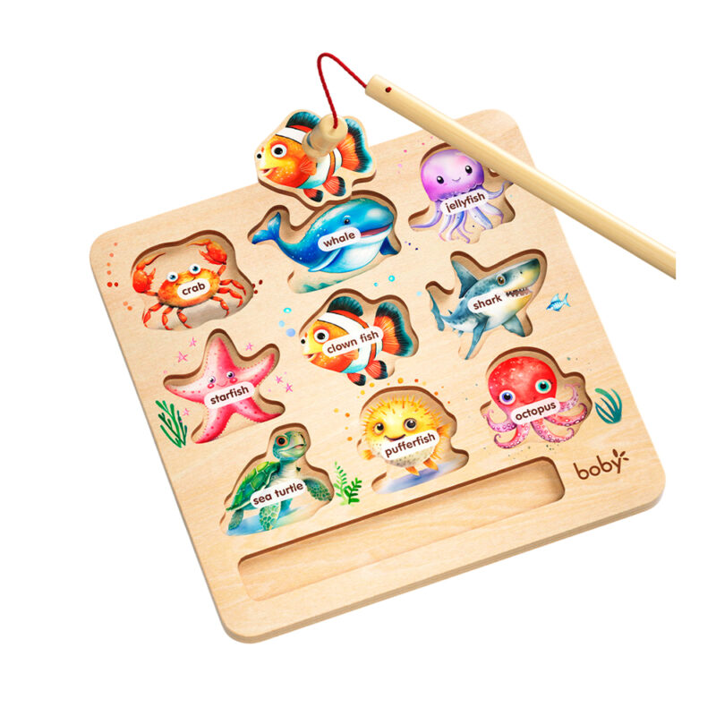 Quebra-cabeça Pesca Boby Magnético Madeira Animais Marinhos