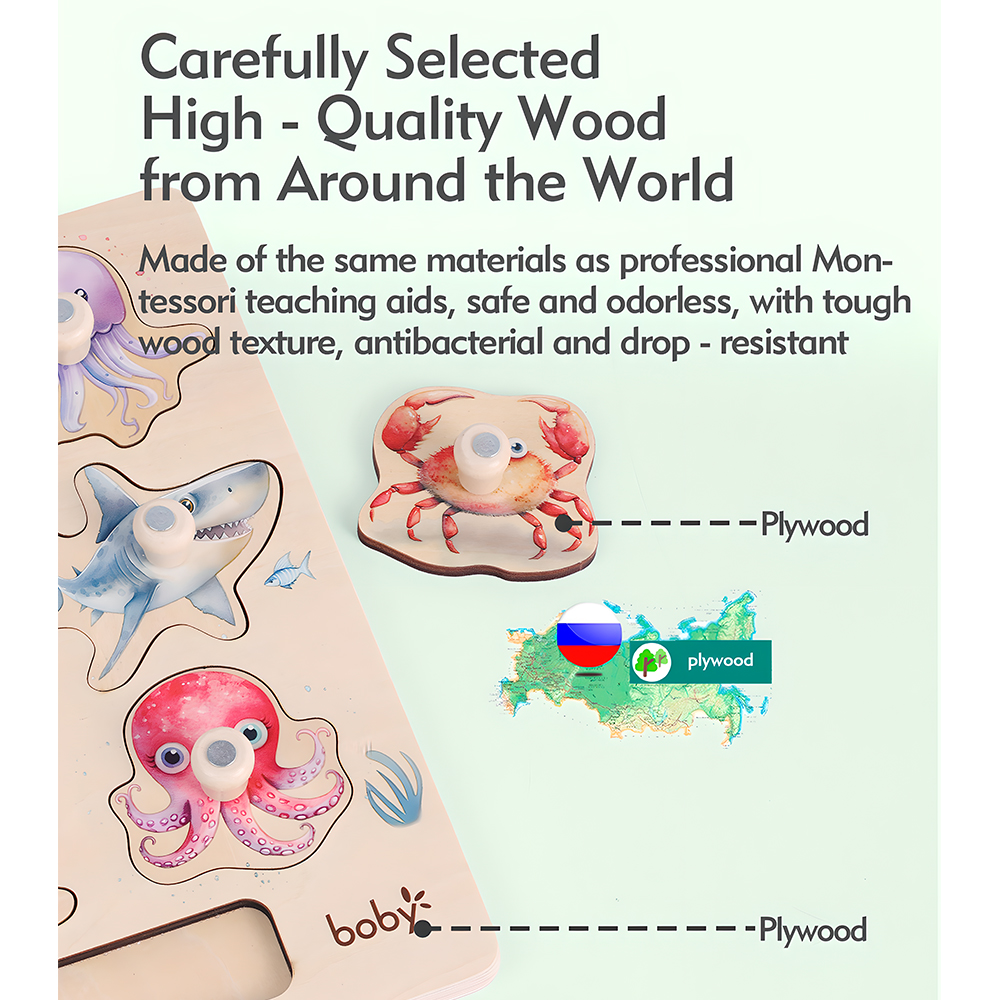 Quebra-cabeça Pesca Boby Magnético Madeira Animais Marinhos