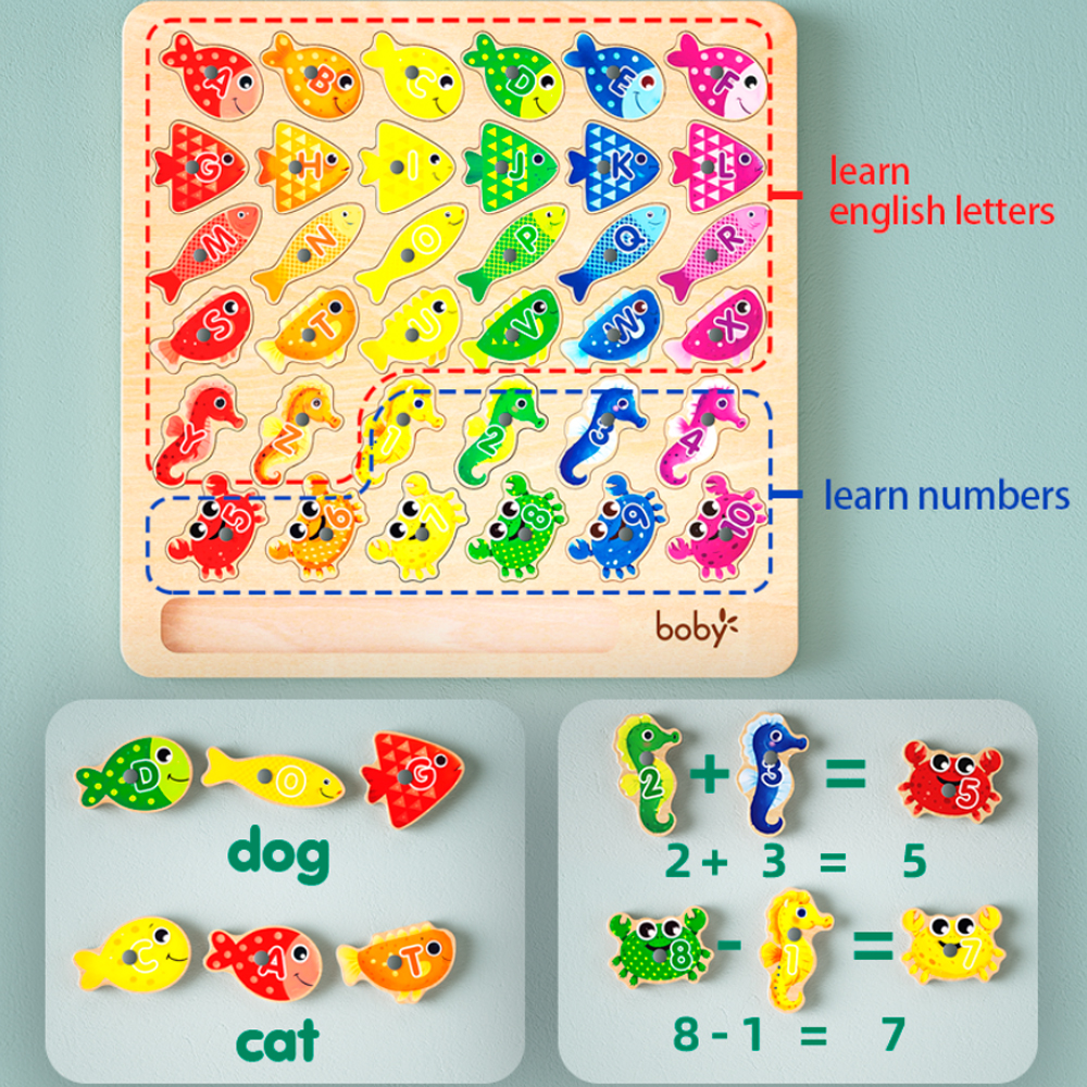 Jogo Pesca Boby Quebra Cabeça Encaixe em Madeira Crianças