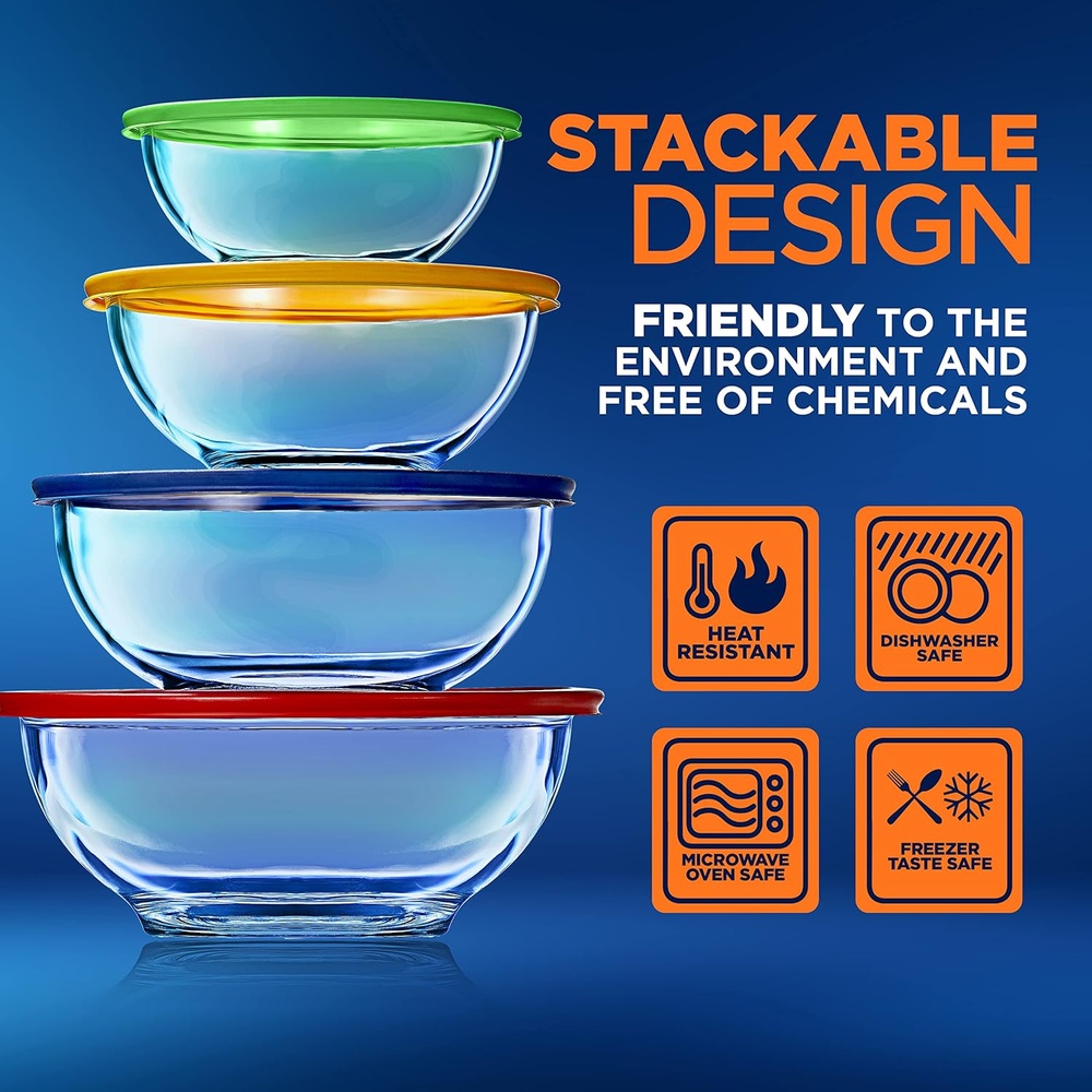 Pote Tigela Vidro Borosilicato Life 4 Pçs Tampa PE Hermética