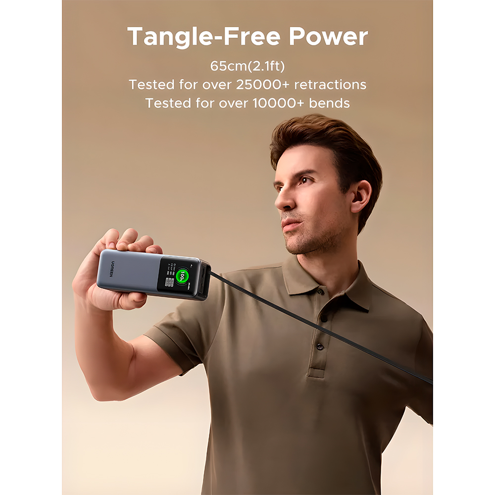 UGREEN Power Bank Portátil 20000mAh 165W Cabo Usb C Retrátil