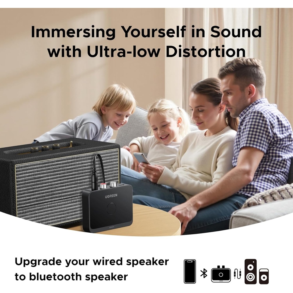 UGREEN Receptor Bluetooth 6.0 Hi-Res Áudio Estéreo 3,5mm RCA