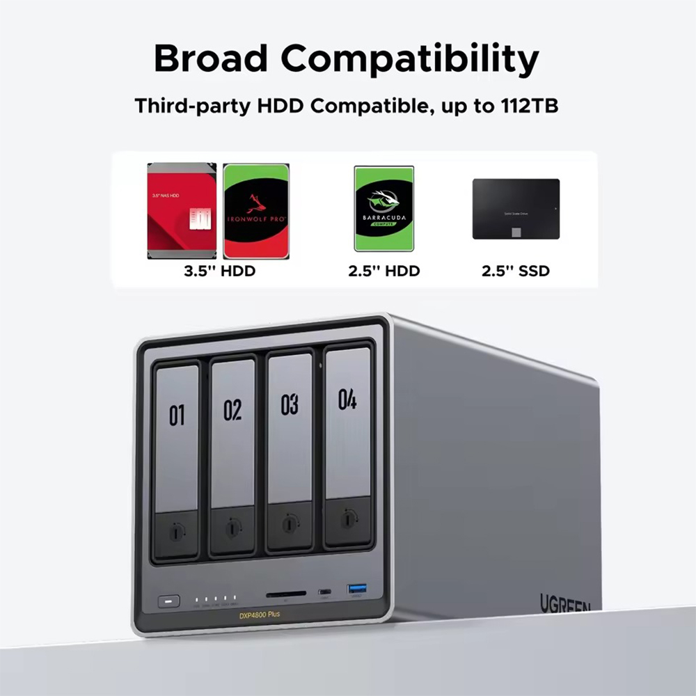 Ugreen NAS 4 Baias 8GB DDR5 SSD 10GbE HDMI 4K Armazenamento