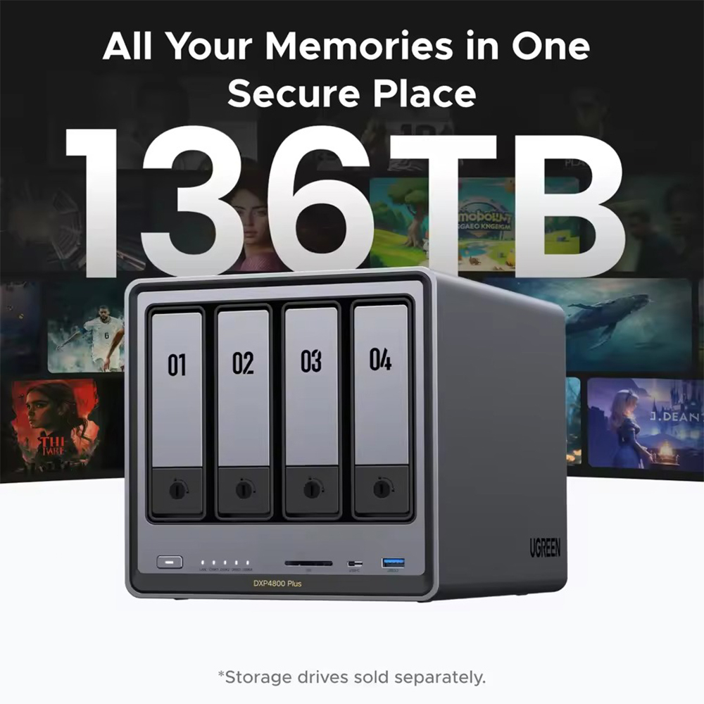Ugreen NAS 4 Baias 8GB DDR5 SSD 10GbE HDMI 4K Armazenamento