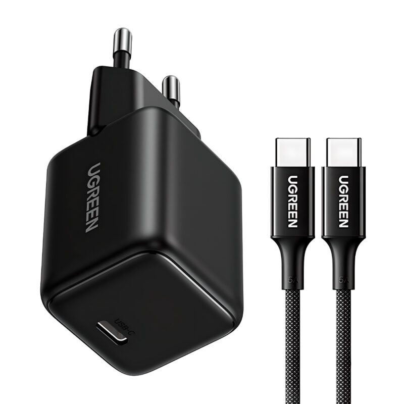 Carregador UGREEN Usb C 30W GaN PD PPS Cabo 1 Metro Preto