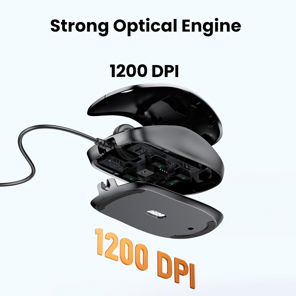 Mouse com Fio USB Ugreen Silencioso 1200 DPI 3 Botões p/PC