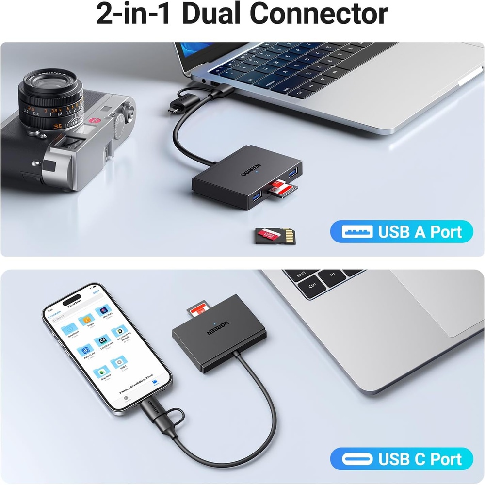 Leitor Cartão Ugreen SD TF USB-A/C 3.0 Hub Alta Velocidade