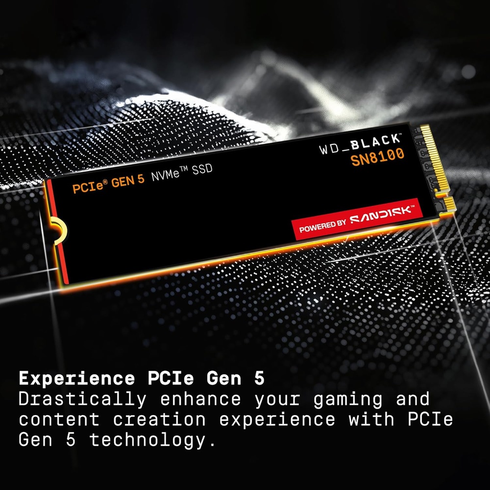 SSD WD Black 1TB SN8100 M.2 NVMe PCIe Gen5 Gamer Desempenho