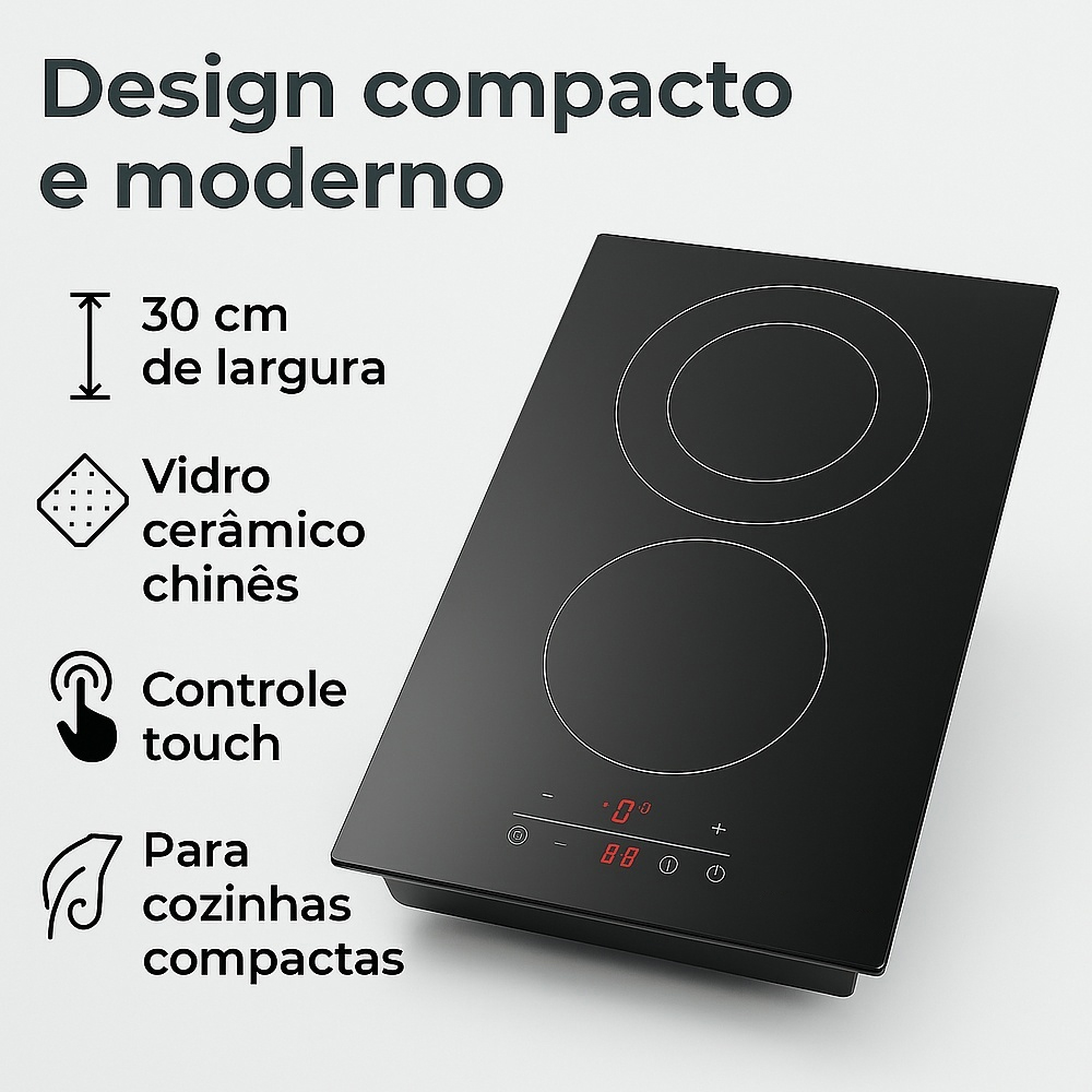 Cooktop Fogão Elétrico Life 2Bocas 220-240V Preto