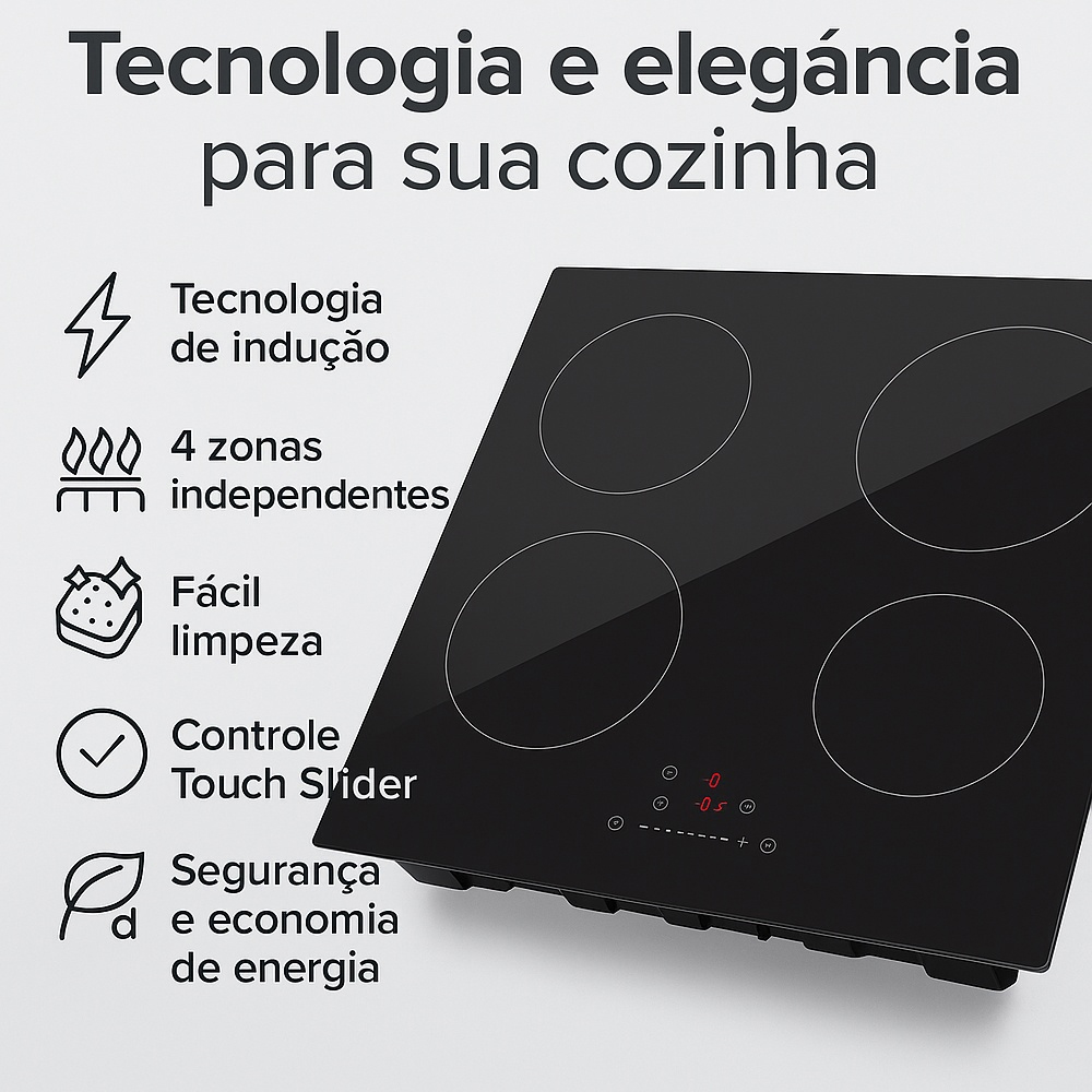 Cooktop Fogão Elétrico Life 4Bocas 220-240V Preto