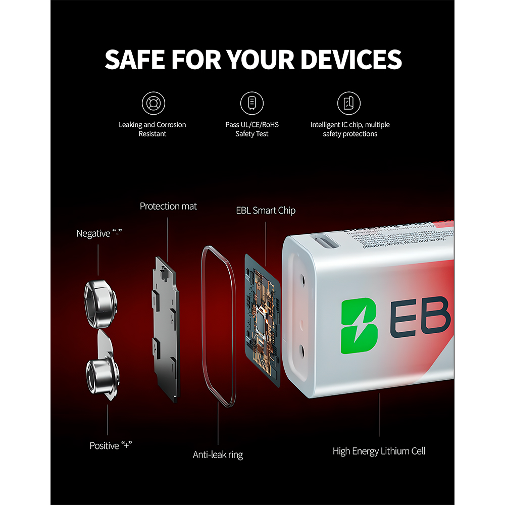 Kit 4 Bateria Recarregável EBL 600mAh Micro Carregamento