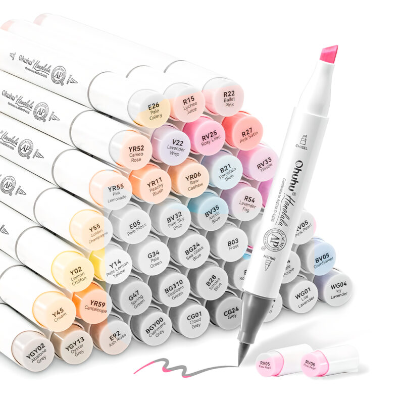 Marcadores Álcool Ohuhu Honolulu 48 Cores Dupla Ponta Pastel