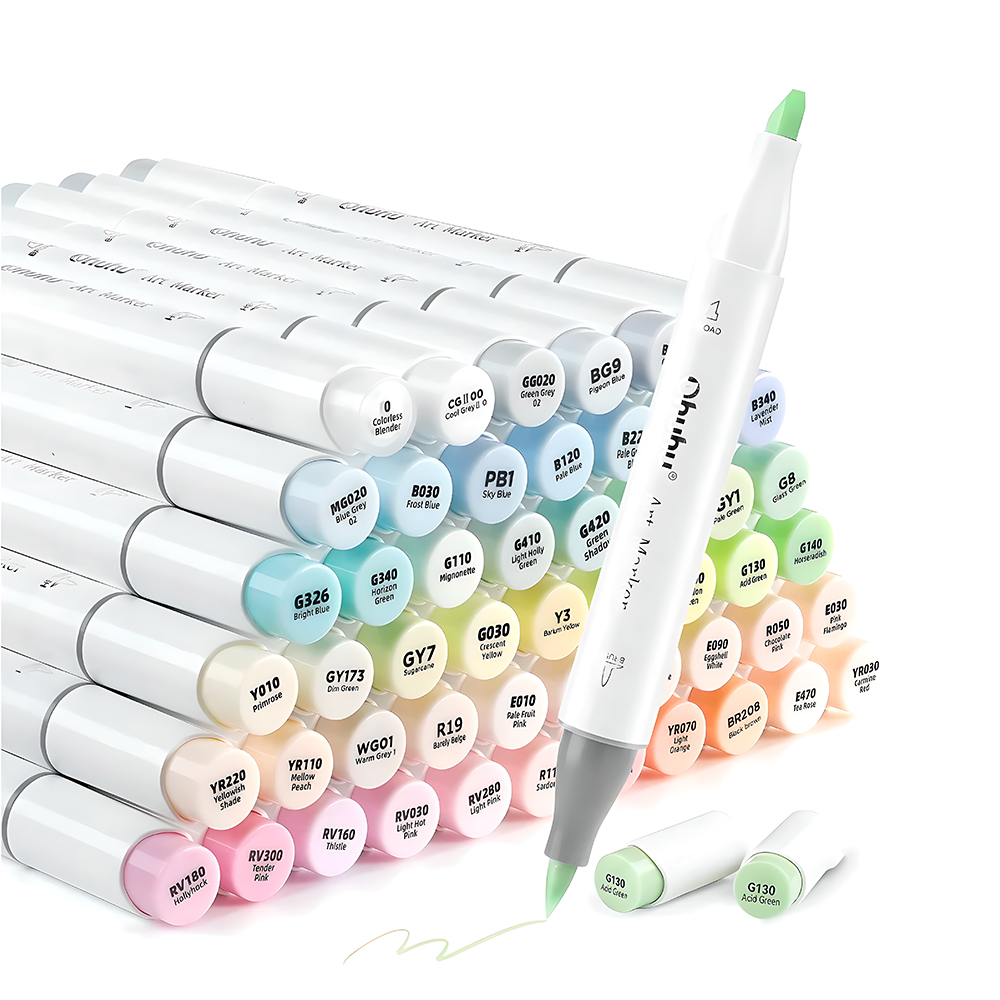 Kit Marcadores Ohuhu Honolulu 48 Cores Ponta Dupla Pastel